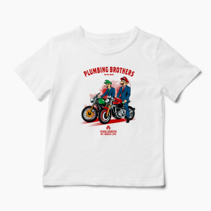 Tricou Personalizat Motocicliști Mario Brothers - Copii-Alb