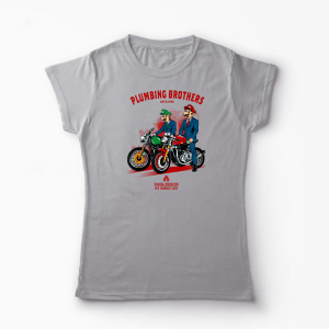 Tricou Personalizat Motocicliști Mario Brothers - Femei-Gri