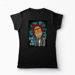 Tricou Personalizat Rick Sanchez Rock N' Roll - Femei-Negru