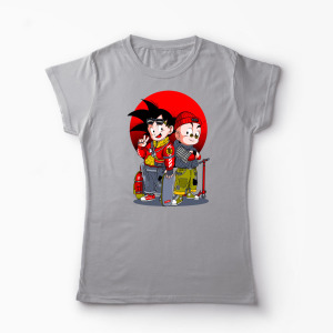 Tricou Personalizat Saiyan Son Goku & Krillin - Femei-Gri