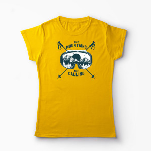 Tricou Personalizat Schi The Mountains Are Calling - Femei-Galben