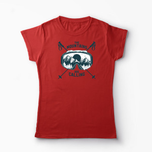 Tricou Personalizat Schi The Mountains Are Calling - Femei-Roșu