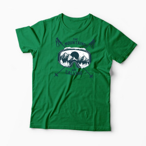 Tricou Personalizat Schi The Mountains Are Calling - Bărbați-Verde