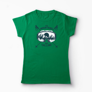 Tricou Personalizat Schi The Mountains Are Calling - Femei-Verde