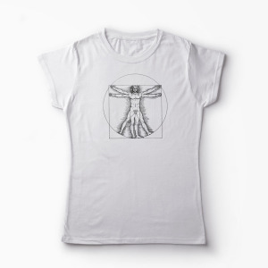 Tricou Personalizat Vitruvian Man DaVinci - Femei-Alb