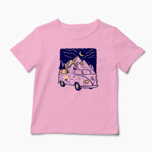 Tricou Personalizat VW T1 Rulotă Munți - Copii-Roz