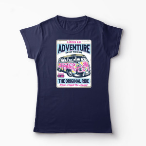 Tricou VW Bus T1 - Viața Este o Aventură, Bucură-te - Femei-Bleumarin