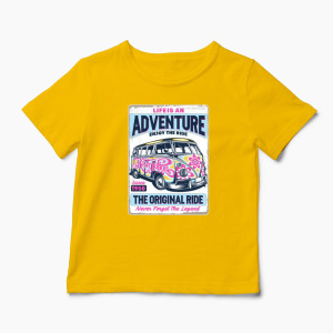 Tricou VW Bus T1 - Viața Este o Aventură, Bucură-te - Copii-Galben