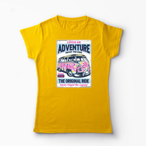 Tricou VW Bus T1 - Viața Este o Aventură, Bucură-te - Femei-Galben