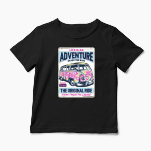 Tricou VW Bus T1 - Viața Este o Aventură, Bucură-te - Copii-Negru