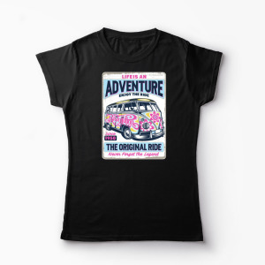 Tricou VW Bus T1 - Viața Este o Aventură, Bucură-te - Femei-Negru