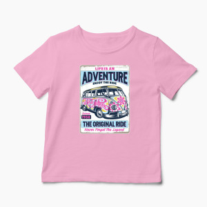 Tricou VW Bus T1 - Viața Este o Aventură, Bucură-te - Copii-Roz