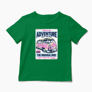 Tricou VW Bus T1 - Viața Este o Aventură, Bucură-te - Copii-Verde