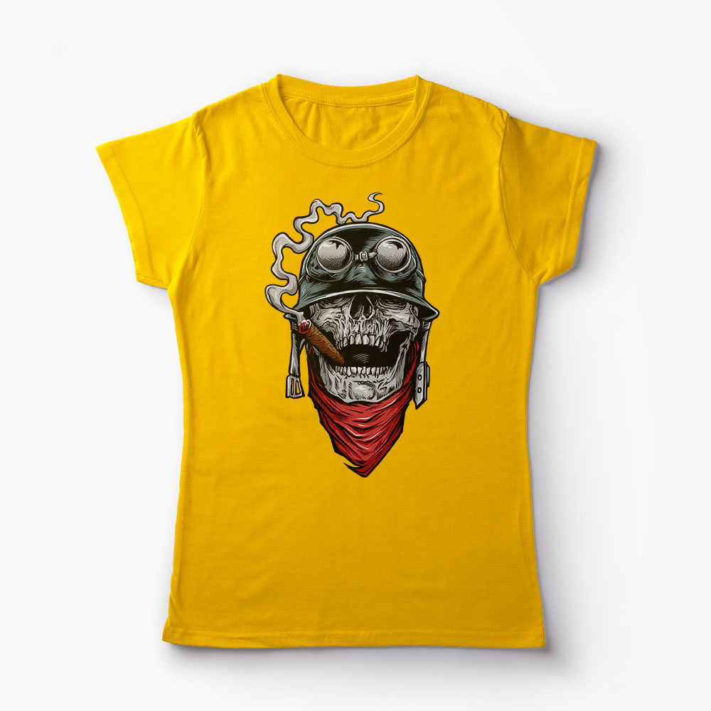 Tricou Army Skull Smoking - Femei-Galben