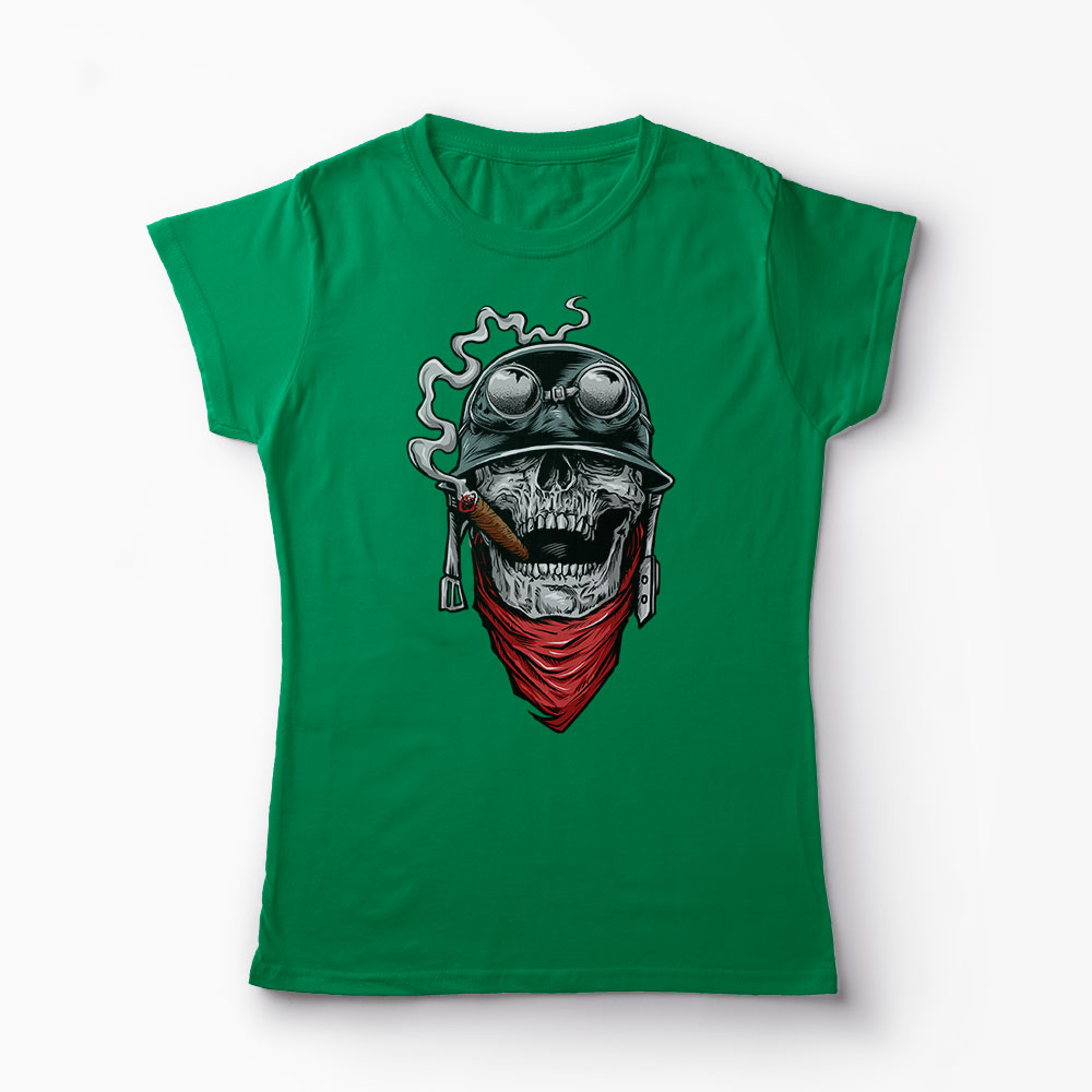 Tricou Army Skull Smoking - Femei-Verde