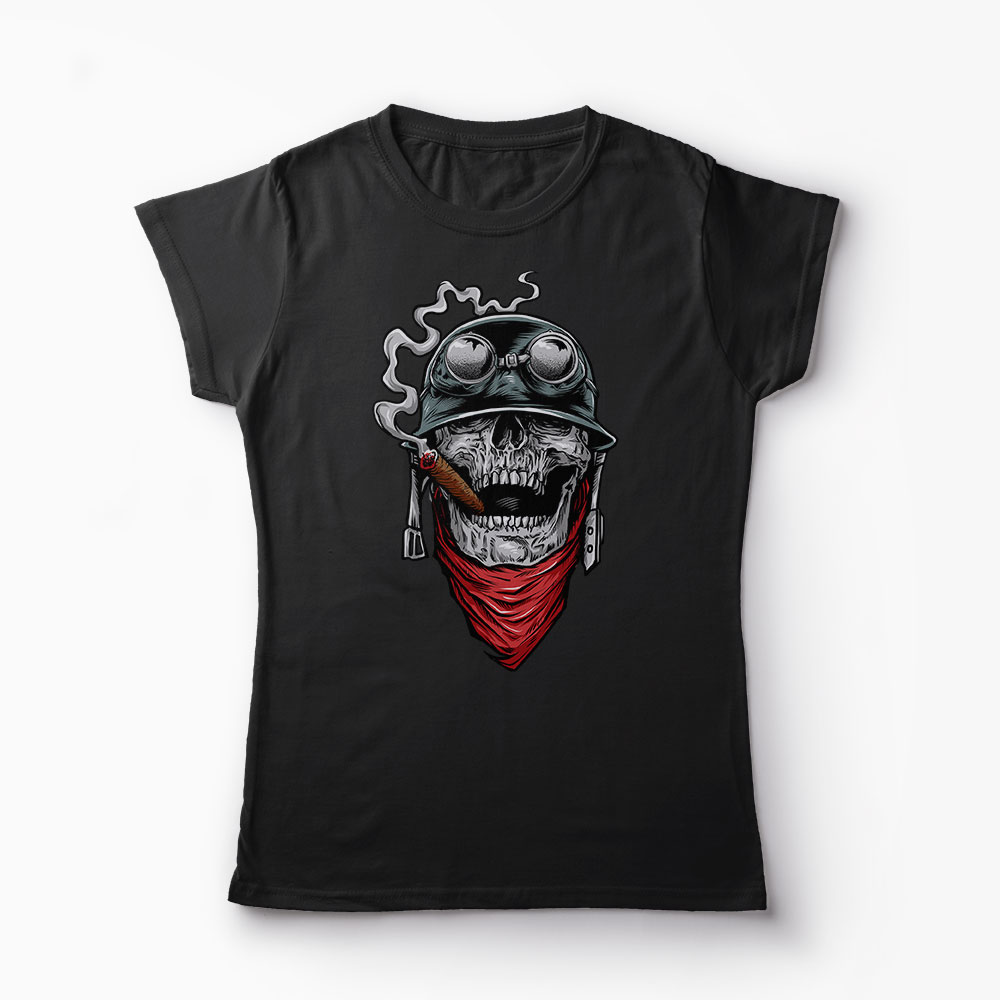 Tricou Army Skull Smoking - Femei-Negru