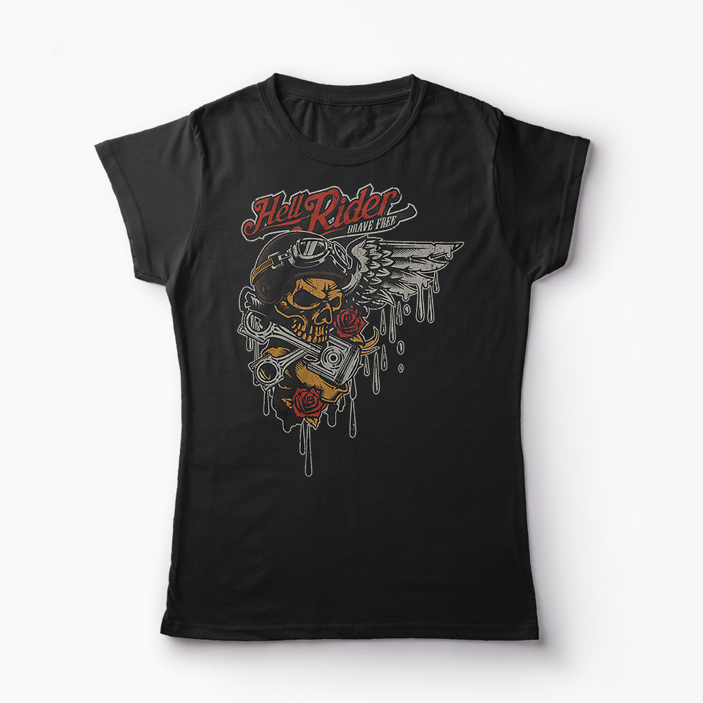 Tricou Biker Hell Ride - Femei-Negru