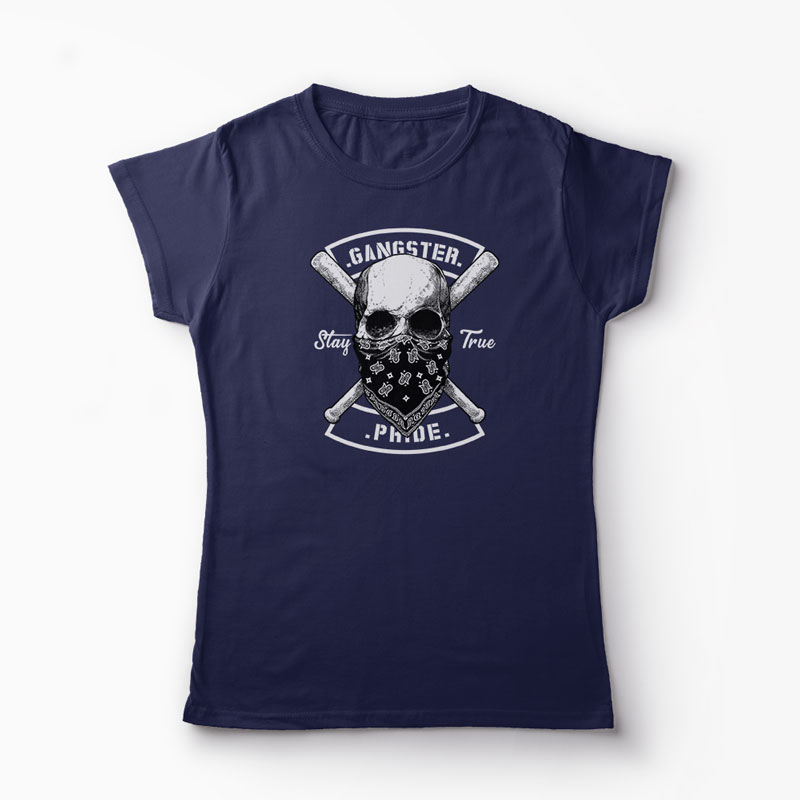 Tricou Craniu Gangster - Femei-Bleumarin