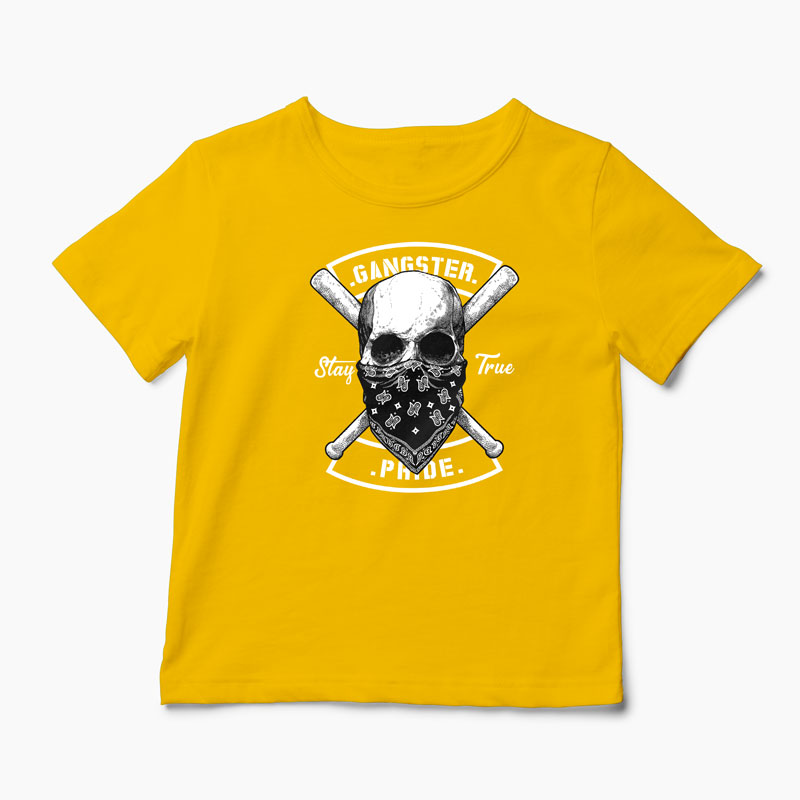 Tricou Craniu Gangster - Copii-Galben