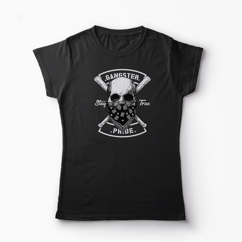 Tricou Craniu Gangster - Femei-Negru