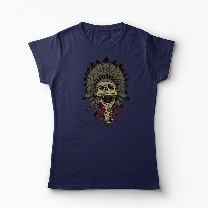 Tricou Craniu Indian - Femei-Bleumarin