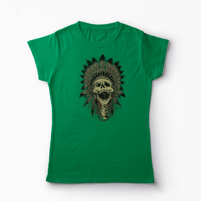 Tricou Craniu Indian - Femei-Verde