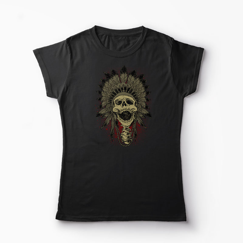 Tricou Craniu Indian - Femei-Negru