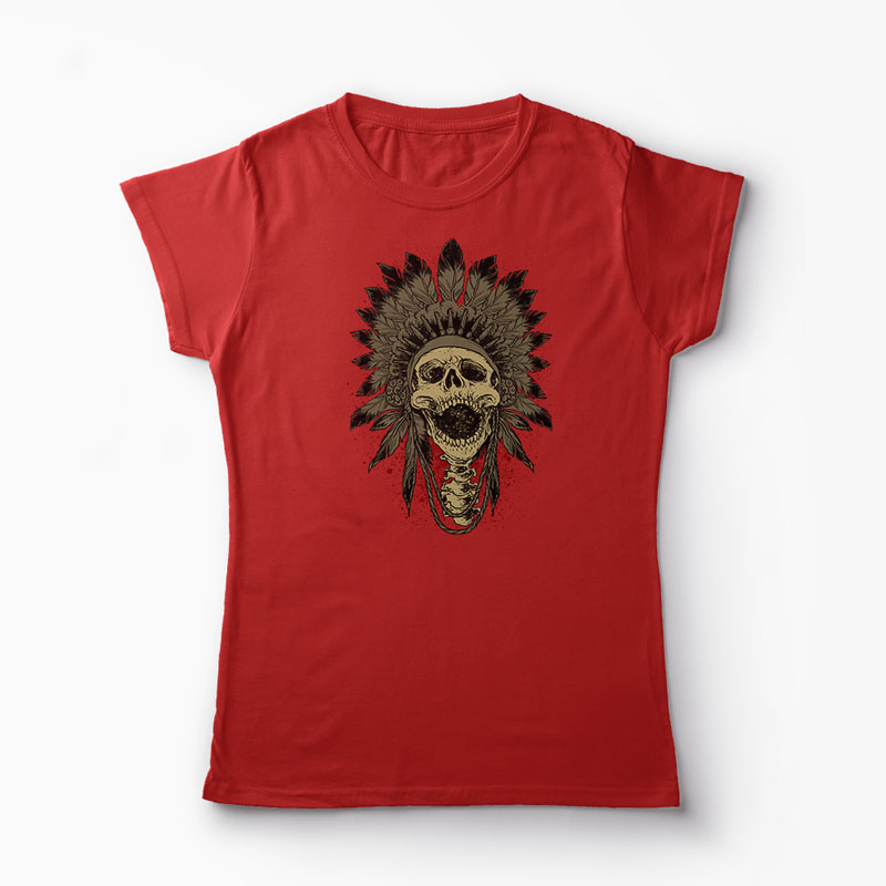 Tricou Craniu Indian - Femei-Roșu