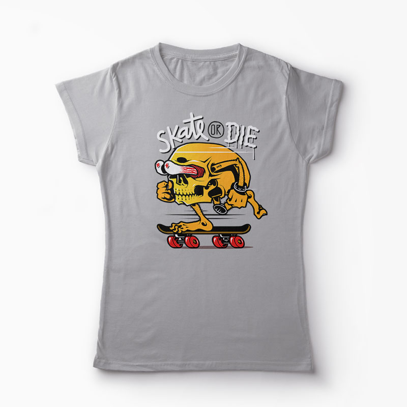 Tricou Craniu Skate or Die - Femei-Gri