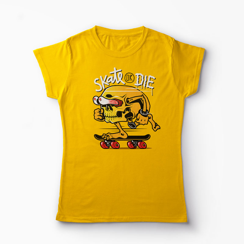 Tricou Craniu Skate or Die - Femei-Galben