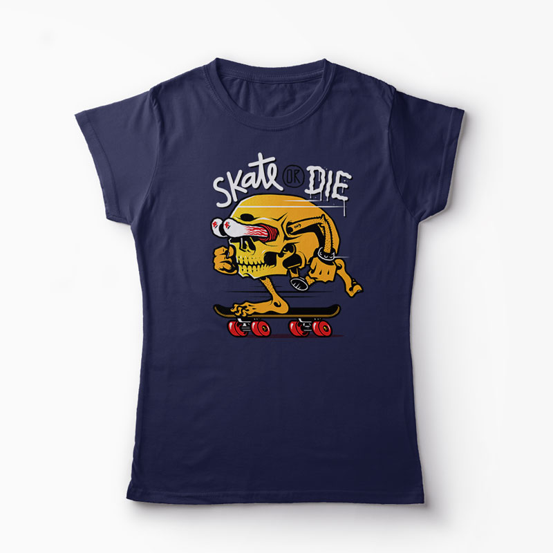 Tricou Craniu Skate or Die - Femei-Bleumarin