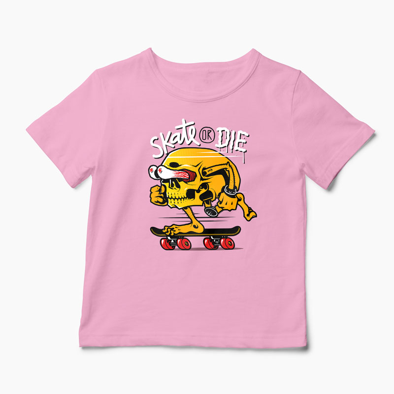 Tricou Craniu Skate or Die - Copii-Roz