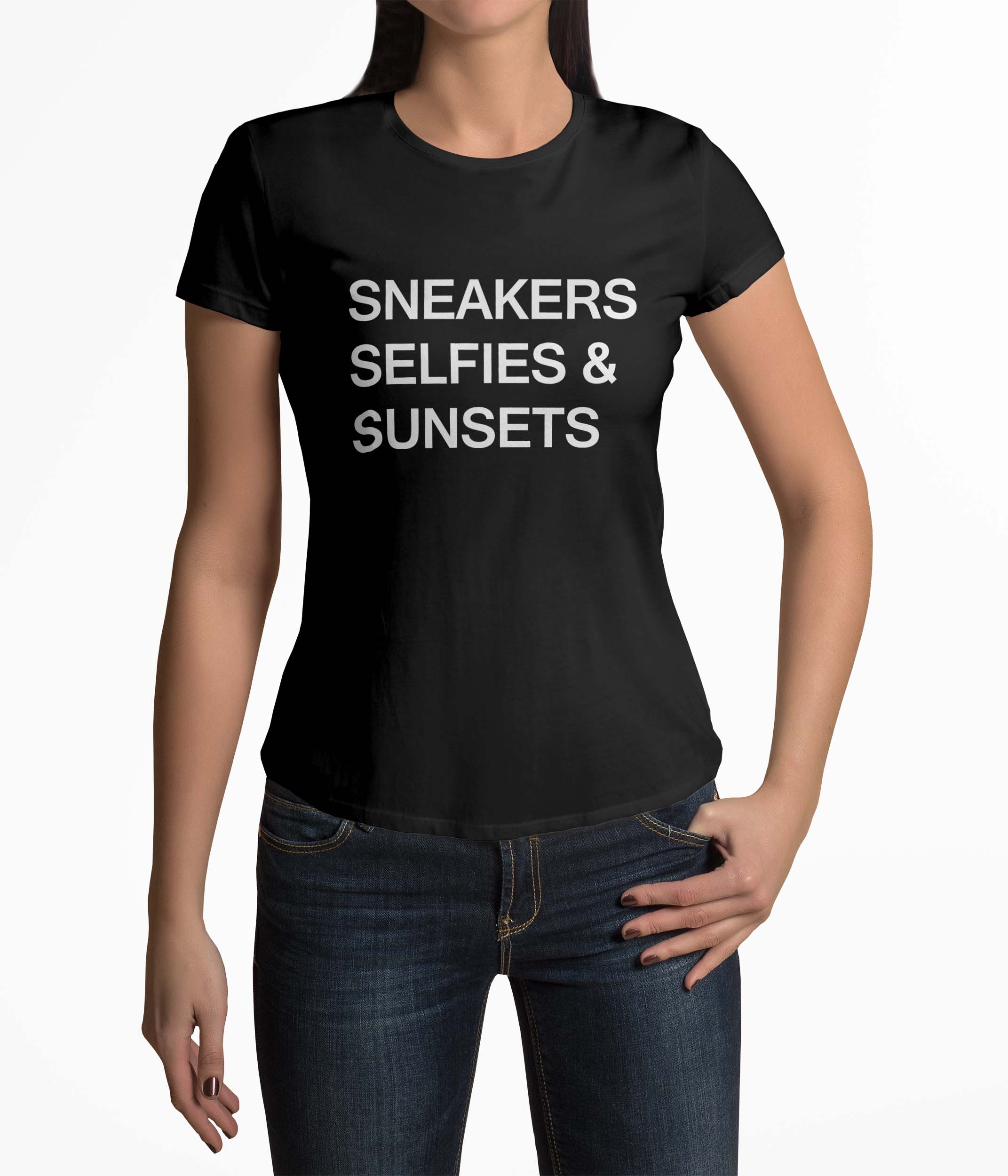 Tricou Femei Personalizat Sneakers Selfies & Sunsets - Femei-Negru