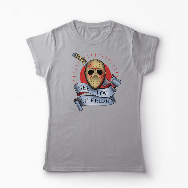 Tricou Jason See You On Friday 13 - Femei-Gri