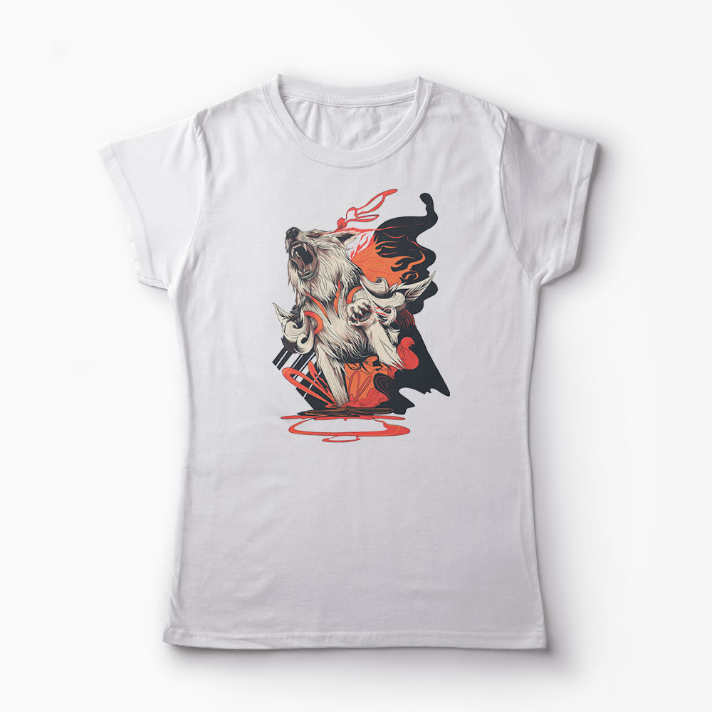 Tricou Lup Dark Okami - Femei-Alb