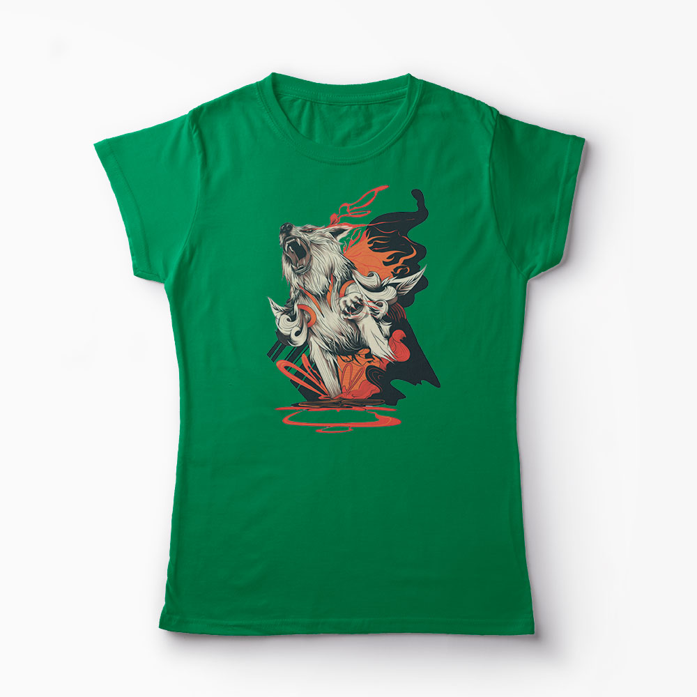 Tricou Lup Dark Okami - Femei-Verde