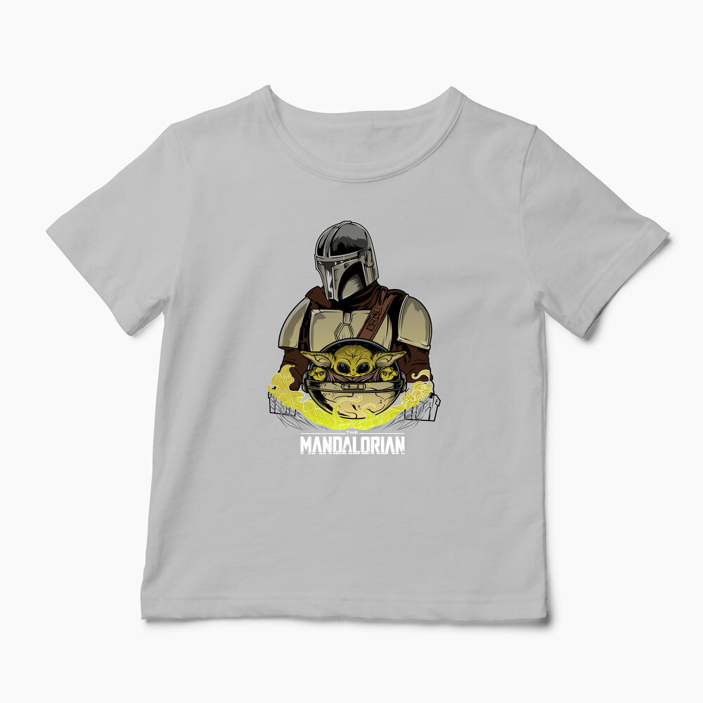 Tricou Mandalorian si Baby Yoda - Copii-Gri