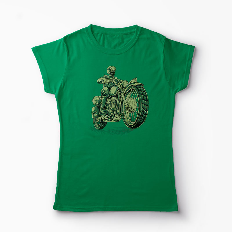 Tricou Motociclist Cafe Racer Schelet - Femei-Verde