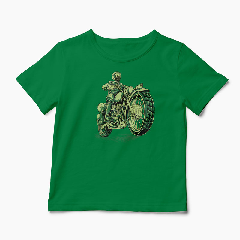 Tricou Motociclist Cafe Racer Schelet - Copii-Verde