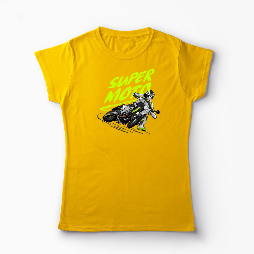 Tricou Motociclist Super Moto - Femei-Galben