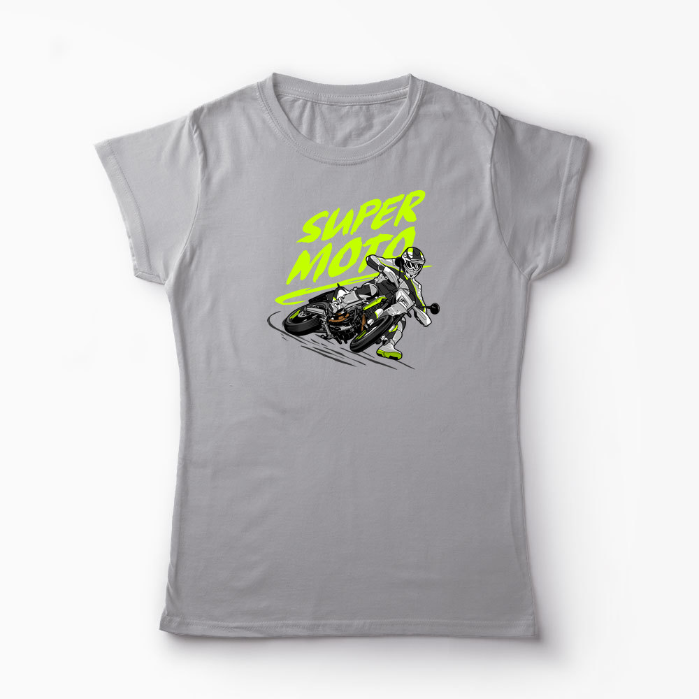 Tricou Motociclist Super Moto - Femei-Gri