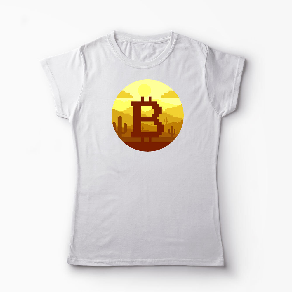 Tricou Personalizat Bitcoin Pixel - Femei-Alb