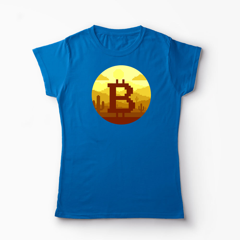 Tricou Personalizat Bitcoin Pixel - Femei-Albastru Regal