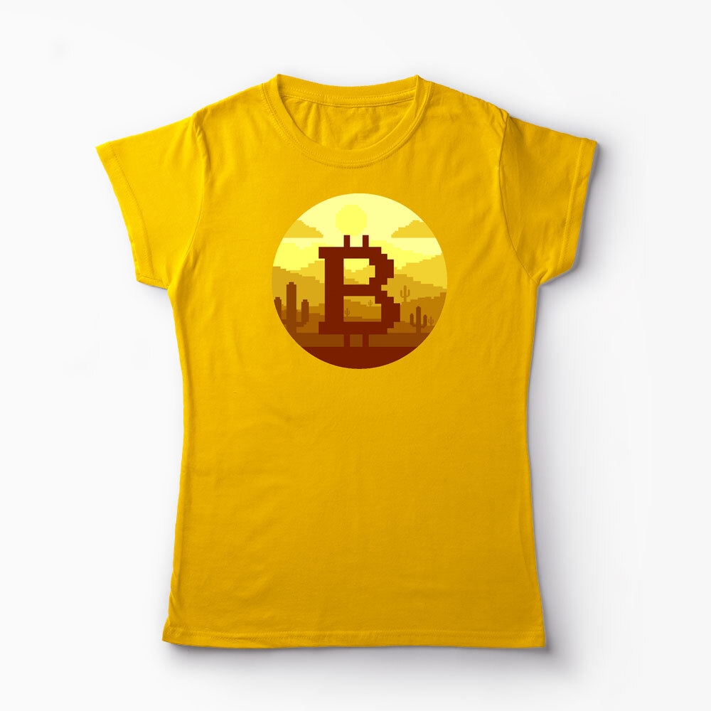 Tricou Personalizat Bitcoin Pixel - Femei-Galben