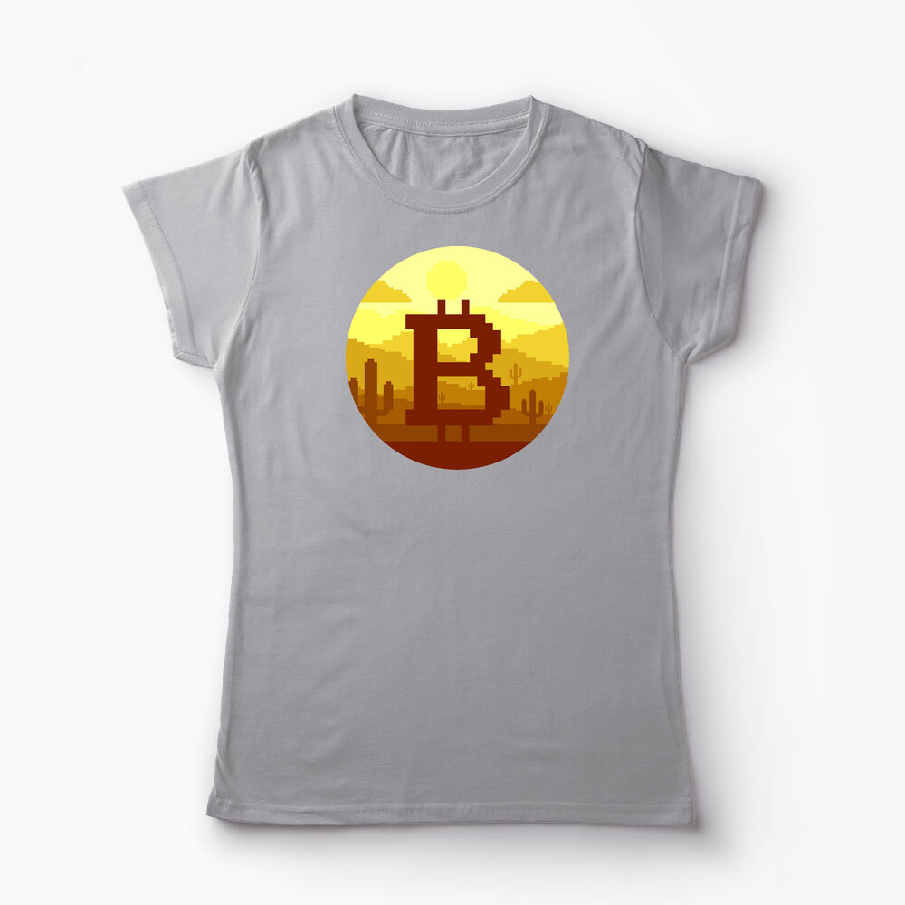 Tricou Personalizat Bitcoin Pixel - Femei-Gri