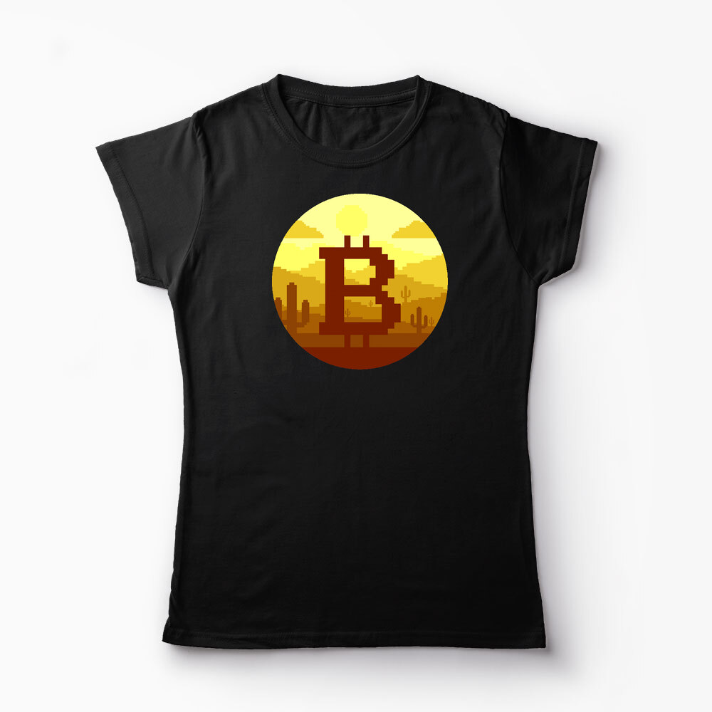 Tricou Personalizat Bitcoin Pixel - Femei-Negru