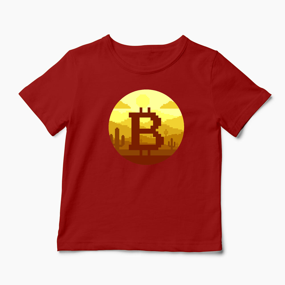 Tricou Personalizat Bitcoin Pixel - Copii-Roșu