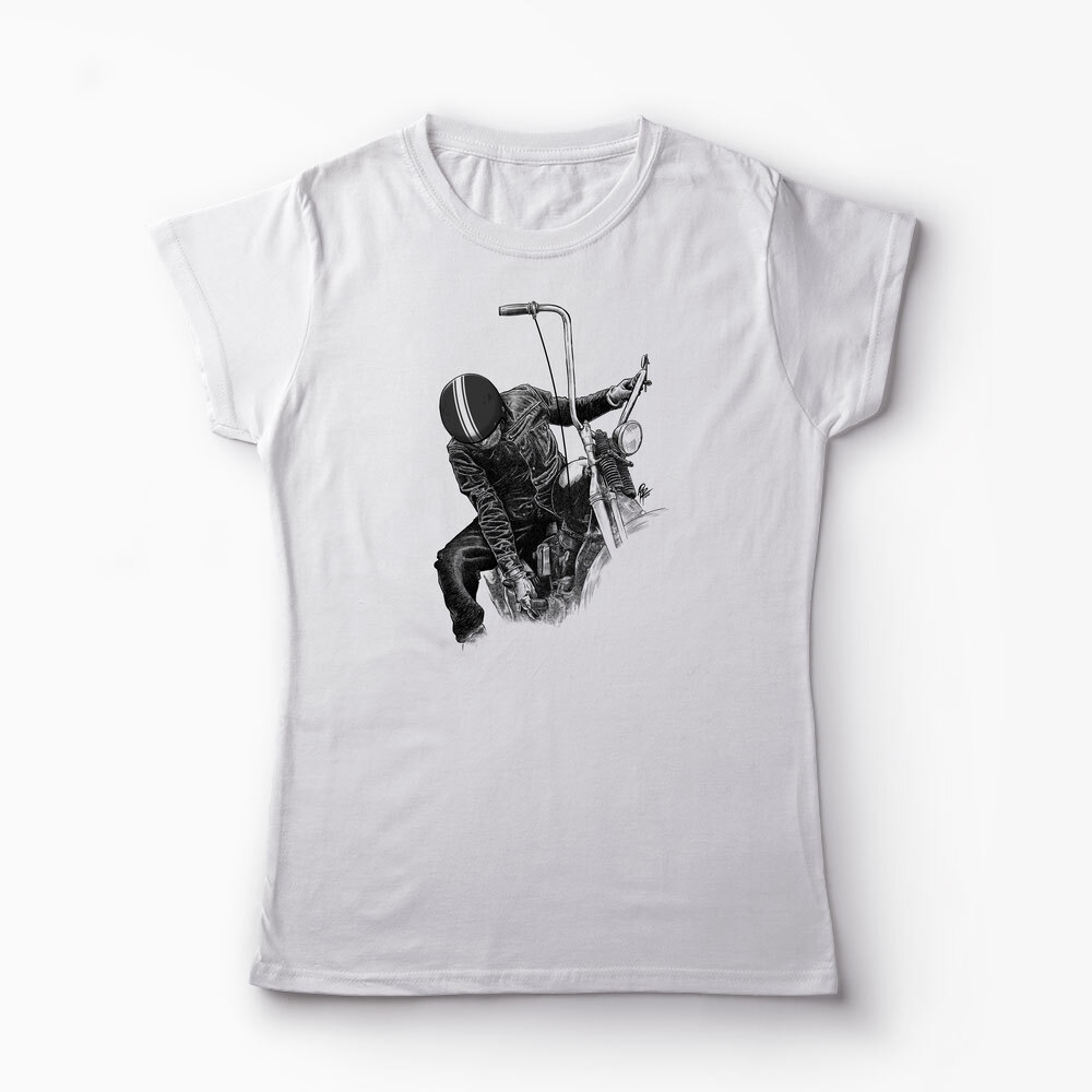 Tricou Personalizat Chopper Biker Life - Femei-Alb