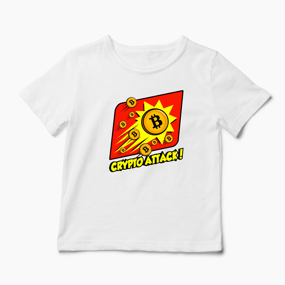 Tricou Personalizat Crypto Attack Bitcoin - Copii-Alb