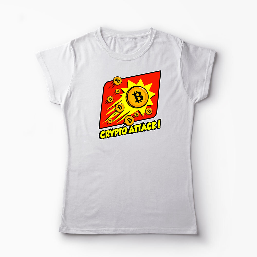 Tricou Personalizat Crypto Attack Bitcoin - Femei-Alb